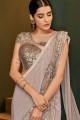 Embroidered Lycra Pale Grey Saree Blouse