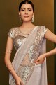 Embroidered Lycra Pale Grey Saree Blouse