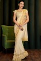 Pale Yellow Saree with Embroidered Georgette & Silk