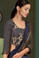 Navy Blue Net & Lycra Hand Saree with Blouse