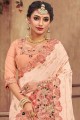 Georgette & Satin Saree with Embroidered in Peach