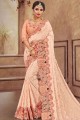Georgette & Satin Saree with Embroidered in Peach