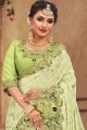 Georgette & Satin Saree with Embroidered in Light Green