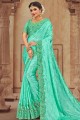 Sea Green Saree with Embroidered Georgette & Satin