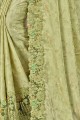 Light Green Saree with Embroidered Georgette & Satin