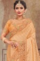 Georgette & Satin Embroidered Light Orange Saree with Blouse