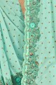 Sea Green Embroidered Saree in Satin & Silk