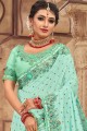 Sea Green Embroidered Saree in Satin & Silk