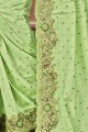 Green Saree in Satin & Silk with Embroidered