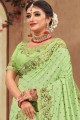 Green Saree in Satin & Silk with Embroidered