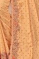 Light Orange Saree in Embroidered Satin & Silk