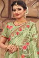 Georgette & Satin Embroidered Olive Green Saree with Blouse