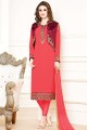 Red Georgette Churidar Suits with dupatta