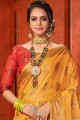 Art Silk Saree with Weaving in Mustard Yellow