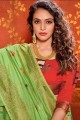 Green Art Silk Saree with Weaving