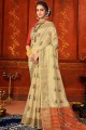 Saree in Yellow & Beige Art Silk with Weaving