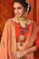 Peach Weaving Saree in Art Silk