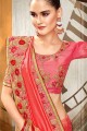 Embroidered Saree in Old rose Pink Silk