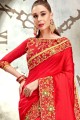 Finest Silk Saree with Embroidered in Red