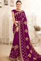 Art Silk Embroidered Purple Saree with Blouse