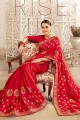 Art Silk Saree with Embroidered in Red