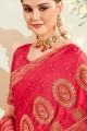 Ethinc Embroidered Silk Saree in Pink with Blouse