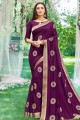 Purple Embroidered Saree in Art Silk