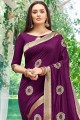 Purple Embroidered Saree in Art Silk