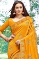Embroidered Art Silk Saree in Mustard Yellow with Blouse