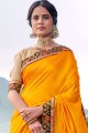 Mustard Yellow Saree in Silk with Embroidered