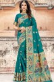 Weaving Art Silk Teal Blue Saree Blouse