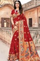 Dazzling Art Silk Saree in Red with Weaving