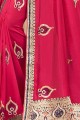Dark Pink Art Silk Saree with Embroidered