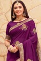Art Silk Purple Saree in Embroidered