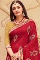 New Red Saree in Embroidered Art Silk