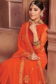 Orange Embroidered Chiffon Saree