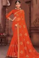 Orange Embroidered Chiffon Saree