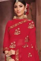 Embroidered Chiffon Red Saree Blouse