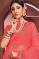 Embroidered Chiffon Pink Saree Blouse