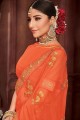 Saree in Orange Chiffon with Embroidered