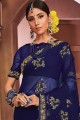 Ethinc Saree in Navy Blue Chiffon with Embroidered