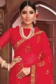 Latest Chiffon Embroidered Red Saree with Blouse