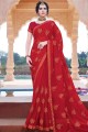 Stunning Red Chiffon Saree with Embroidered