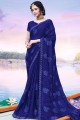 Embroidered Chiffon Saree in Royal Blue