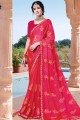Saree in Rani Pink Chiffon with Embroidered