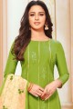 Ravishing Green Silk Churidar Suit with Silk