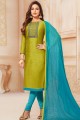 Cotton Churidar Suit in Pear Green