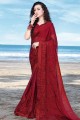 Maroon Satin Georgette Saree with Embroidered