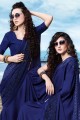 Royal Blue Saree in Embroidered Satin Georgette