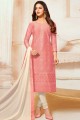 Fascinating Silk Churidar Suit in Pink Silk